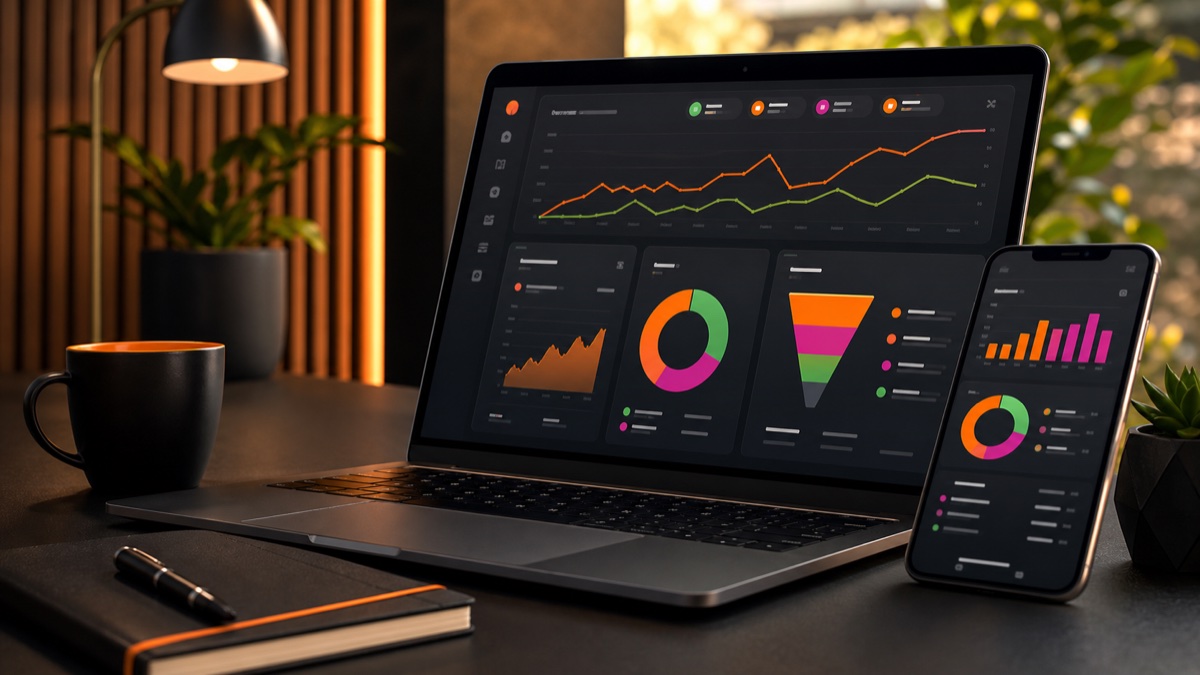 Dashboard visual com metricas de trafego e graficos de performance